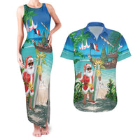 Mayotte Christmas Couples Matching Tank Maxi Dress and Hawaiian Shirt Santa Chill on Tropical Beach - Wonder Print Shop