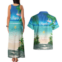 Mayotte Christmas Couples Matching Tank Maxi Dress and Hawaiian Shirt Santa Chill on Tropical Beach - Wonder Print Shop