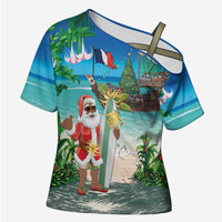 Mayotte Christmas Cross Shoulder Shirt Santa Chill on Tropical Beach - Wonder Print Shop