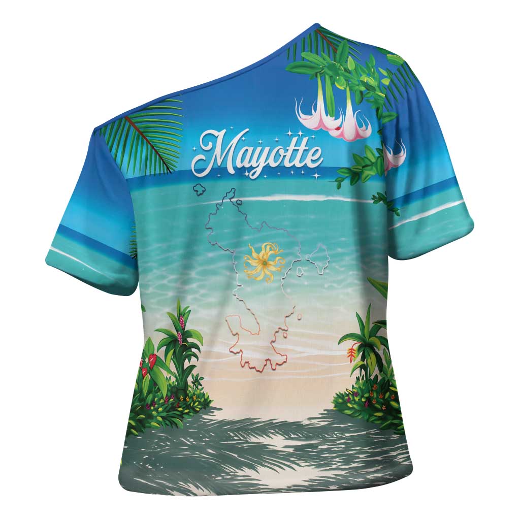 Mayotte Christmas Cross Shoulder Shirt Santa Chill on Tropical Beach - Wonder Print Shop