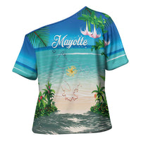 Mayotte Christmas Cross Shoulder Shirt Santa Chill on Tropical Beach - Wonder Print Shop