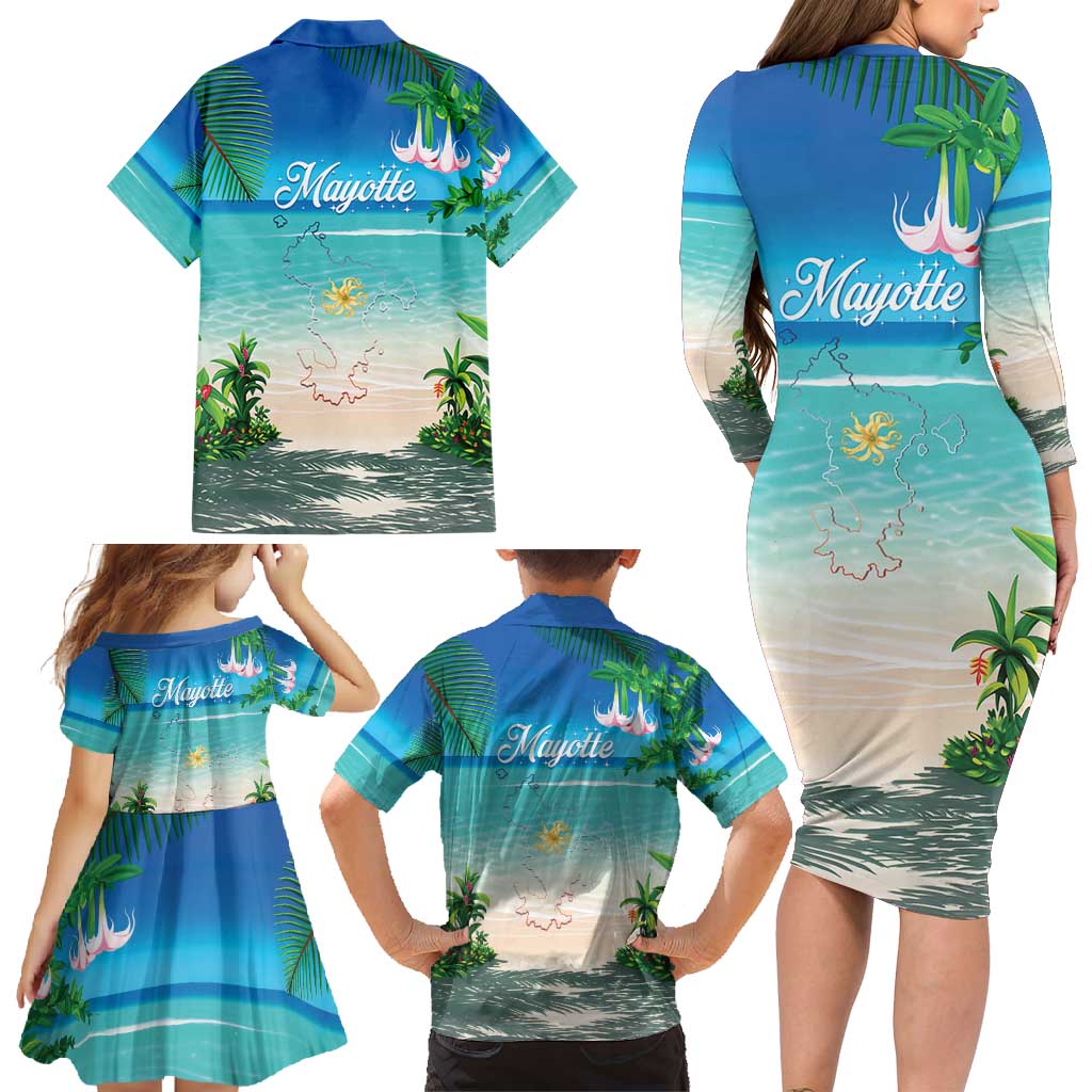 Mayotte Christmas Family Matching Long Sleeve Bodycon Dress and Hawaiian Shirt Santa Chill on Tropical Beach - Wonder Print Shop