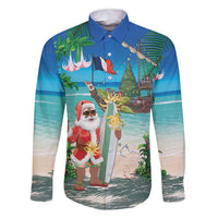 Mayotte Christmas Family Matching Long Sleeve Bodycon Dress and Hawaiian Shirt Santa Chill on Tropical Beach - Wonder Print Shop
