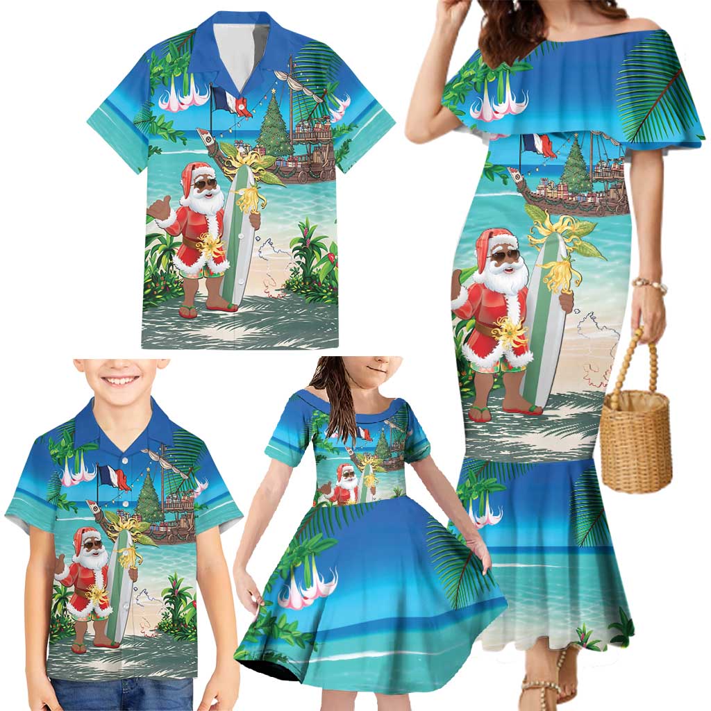 Mayotte Christmas Family Matching Mermaid Dress and Hawaiian Shirt Santa Chill on Tropical Beach - Wonder Print Shop