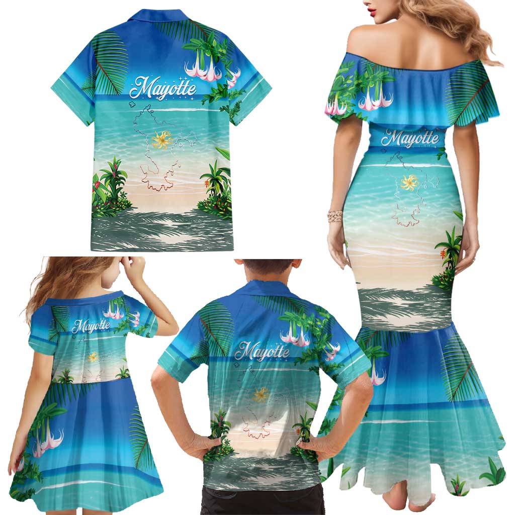 Mayotte Christmas Family Matching Mermaid Dress and Hawaiian Shirt Santa Chill on Tropical Beach - Wonder Print Shop