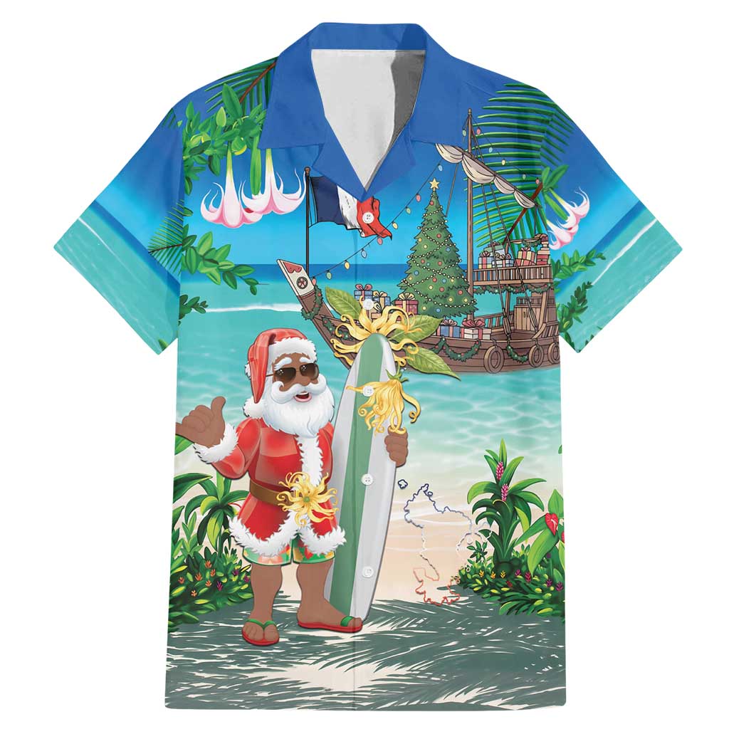Mayotte Christmas Family Matching Mermaid Dress and Hawaiian Shirt Santa Chill on Tropical Beach - Wonder Print Shop