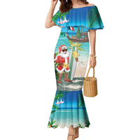 Mayotte Christmas Family Matching Mermaid Dress and Hawaiian Shirt Santa Chill on Tropical Beach - Wonder Print Shop