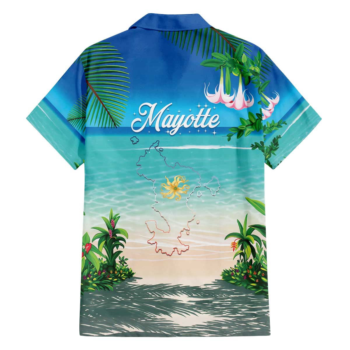 Mayotte Christmas Family Matching Off The Shoulder Long Sleeve Dress and Hawaiian Shirt Santa Chill on Tropical Beach - Wonder Print Shop