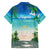 Mayotte Christmas Family Matching Off The Shoulder Long Sleeve Dress and Hawaiian Shirt Santa Chill on Tropical Beach - Wonder Print Shop