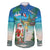 Mayotte Christmas Family Matching Off The Shoulder Long Sleeve Dress and Hawaiian Shirt Santa Chill on Tropical Beach - Wonder Print Shop