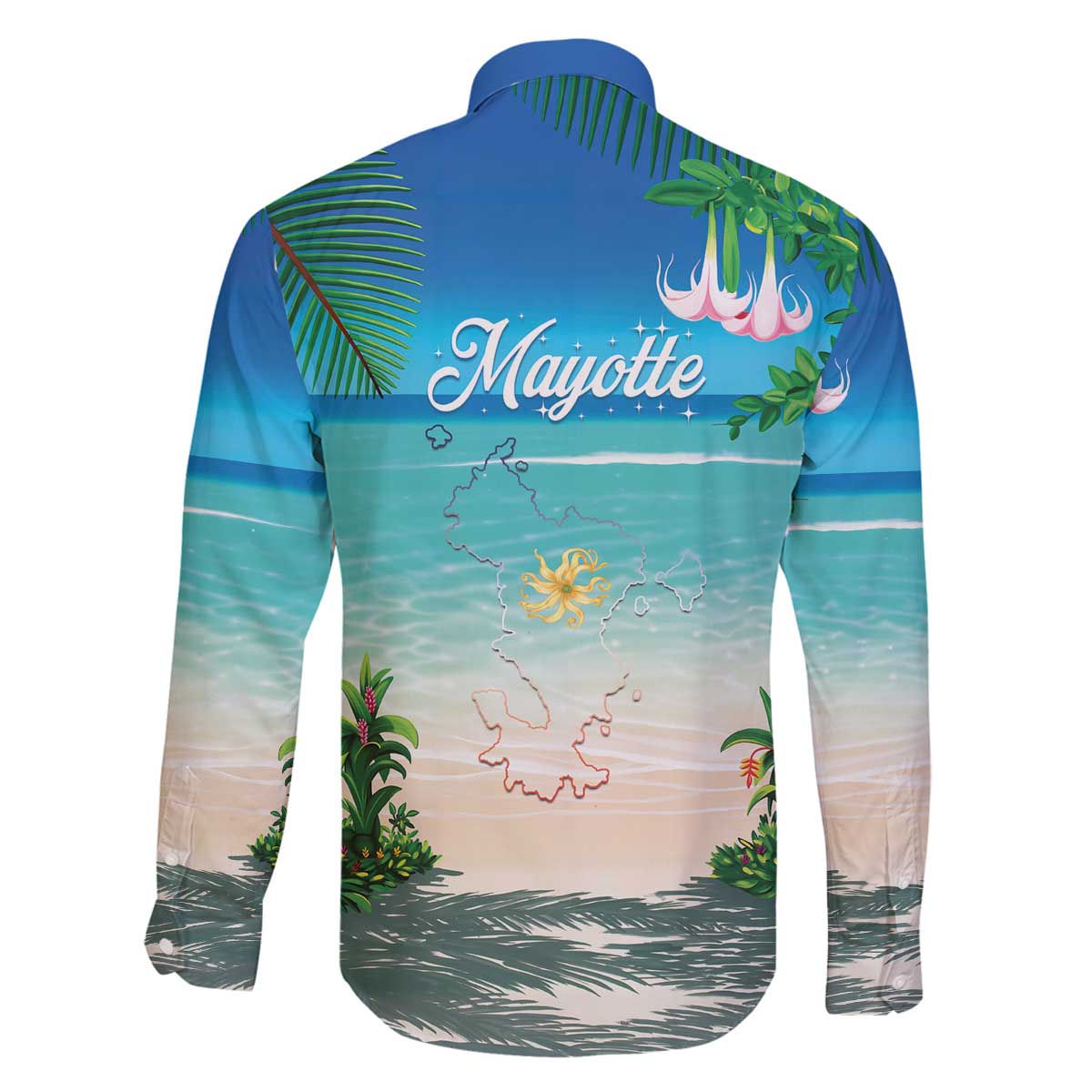 Mayotte Christmas Family Matching Off The Shoulder Long Sleeve Dress and Hawaiian Shirt Santa Chill on Tropical Beach - Wonder Print Shop