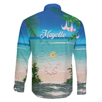 Mayotte Christmas Family Matching Off The Shoulder Long Sleeve Dress and Hawaiian Shirt Santa Chill on Tropical Beach - Wonder Print Shop