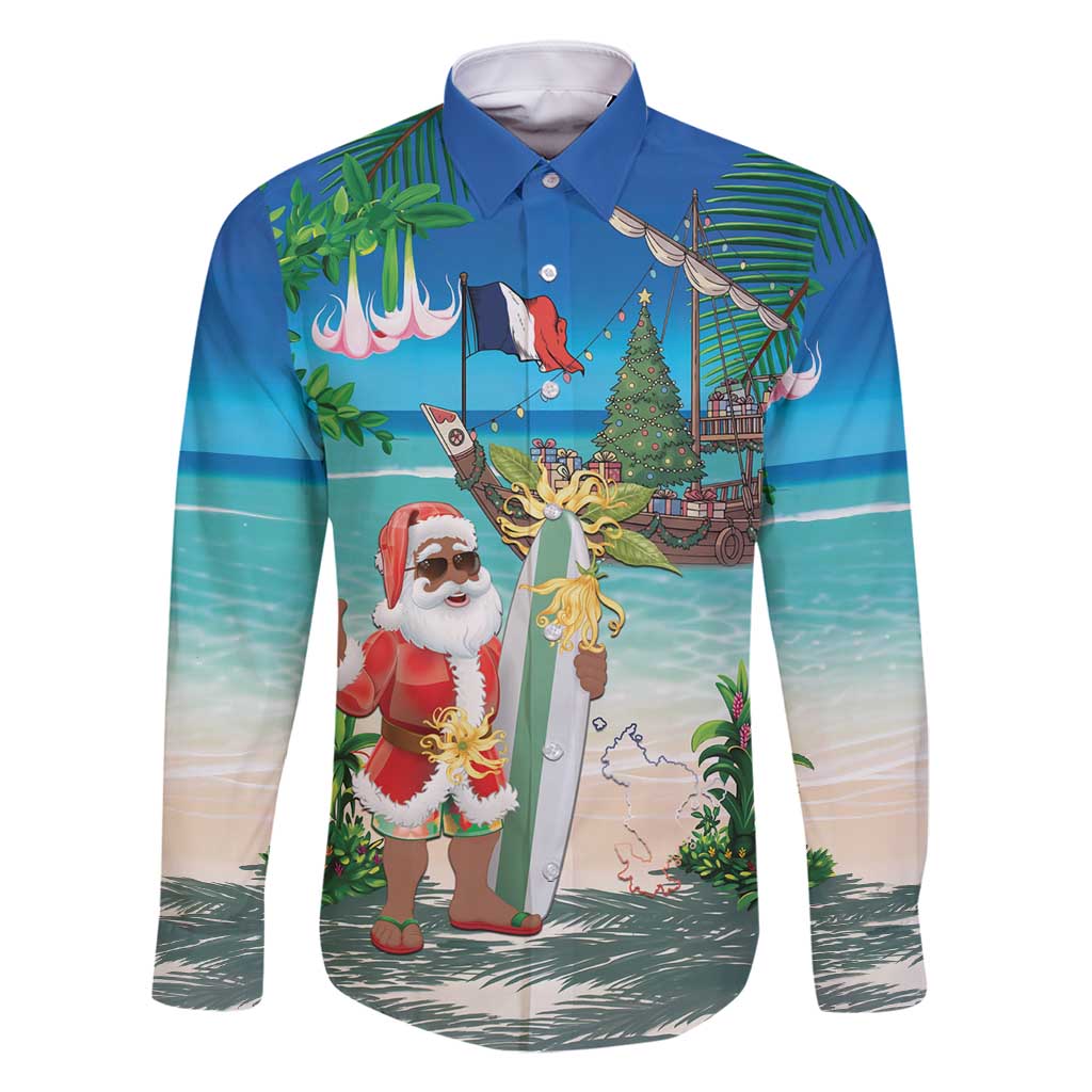 Mayotte Christmas Family Matching Off Shoulder Maxi Dress and Hawaiian Shirt Santa Chill on Tropical Beach - Wonder Print Shop