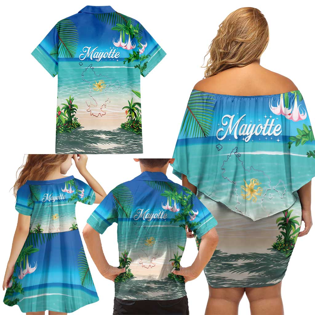 Mayotte Christmas Family Matching Off Shoulder Short Dress and Hawaiian Shirt Santa Chill on Tropical Beach - Wonder Print Shop