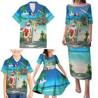 Mayotte Christmas Family Matching Puletasi and Hawaiian Shirt Santa Chill on Tropical Beach - Wonder Print Shop