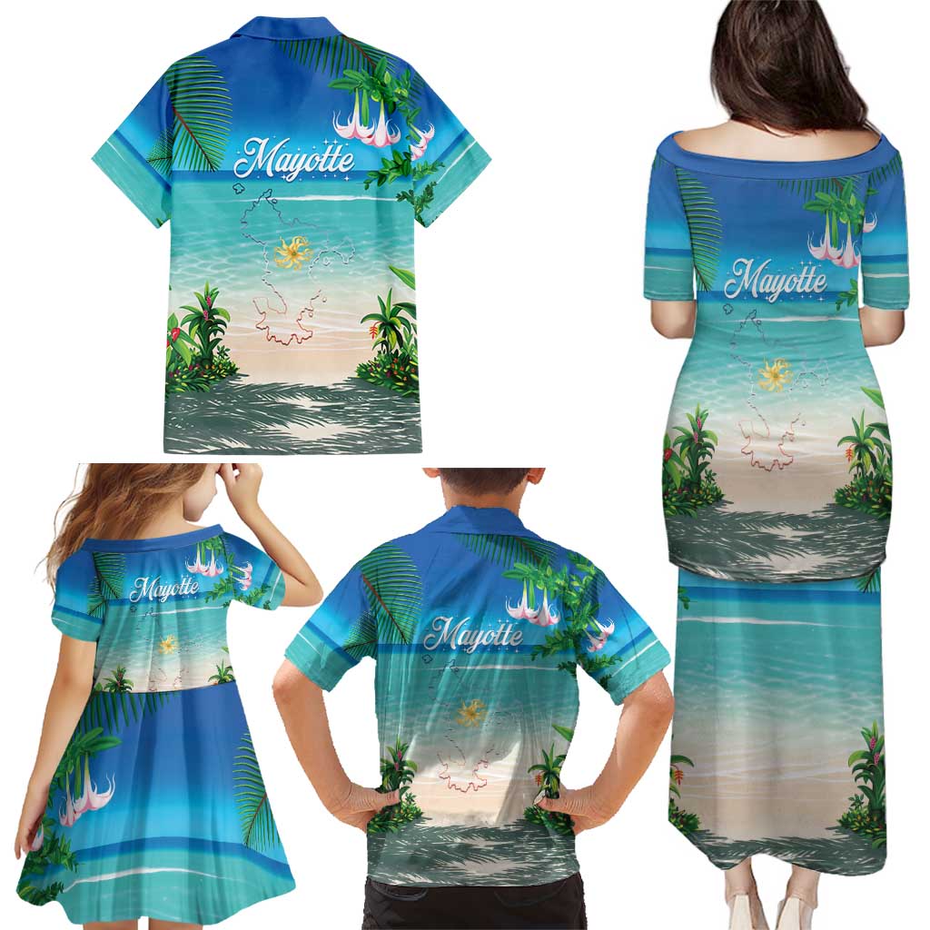 Mayotte Christmas Family Matching Puletasi and Hawaiian Shirt Santa Chill on Tropical Beach - Wonder Print Shop