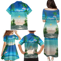 Mayotte Christmas Family Matching Puletasi and Hawaiian Shirt Santa Chill on Tropical Beach - Wonder Print Shop