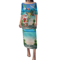 Mayotte Christmas Family Matching Puletasi and Hawaiian Shirt Santa Chill on Tropical Beach - Wonder Print Shop