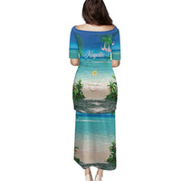 Mayotte Christmas Family Matching Puletasi and Hawaiian Shirt Santa Chill on Tropical Beach - Wonder Print Shop