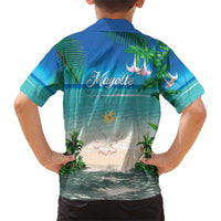 Mayotte Christmas Family Matching Short Sleeve Bodycon Dress and Hawaiian Shirt Santa Chill on Tropical Beach - Wonder Print Shop