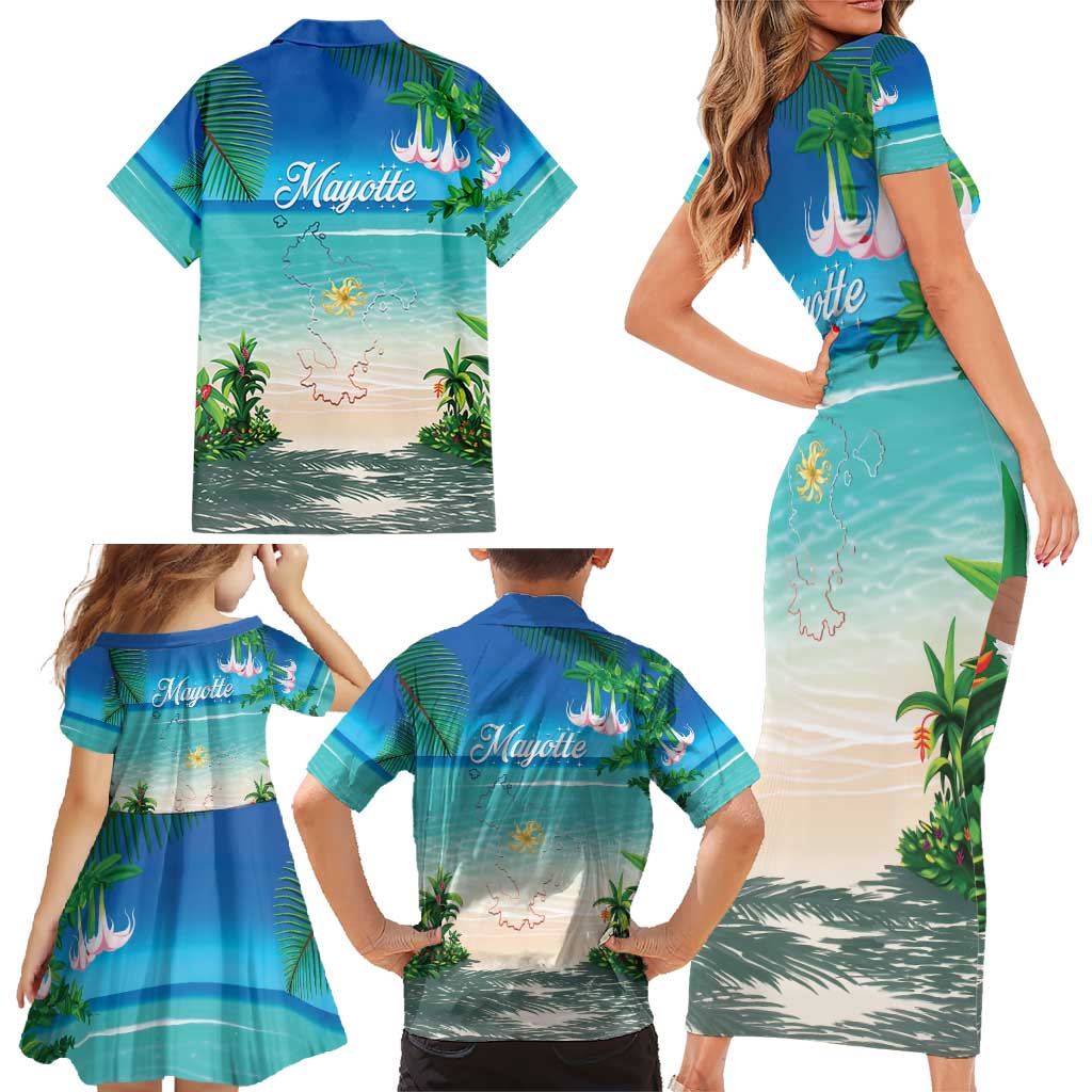 Mayotte Christmas Family Matching Short Sleeve Bodycon Dress and Hawaiian Shirt Santa Chill on Tropical Beach - Wonder Print Shop