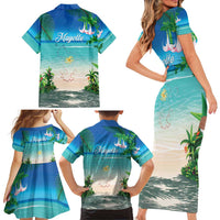 Mayotte Christmas Family Matching Short Sleeve Bodycon Dress and Hawaiian Shirt Santa Chill on Tropical Beach - Wonder Print Shop