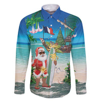 Mayotte Christmas Family Matching Short Sleeve Bodycon Dress and Hawaiian Shirt Santa Chill on Tropical Beach - Wonder Print Shop