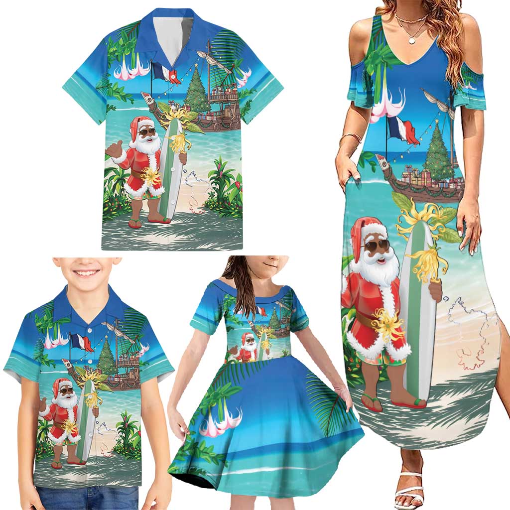 Mayotte Christmas Family Matching Summer Maxi Dress and Hawaiian Shirt Santa Chill on Tropical Beach - Wonder Print Shop