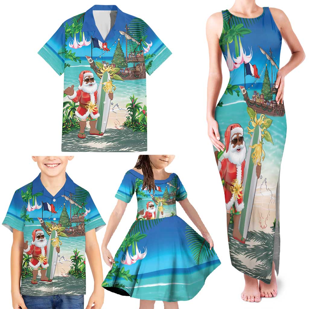 Mayotte Christmas Family Matching Tank Maxi Dress and Hawaiian Shirt Santa Chill on Tropical Beach - Wonder Print Shop