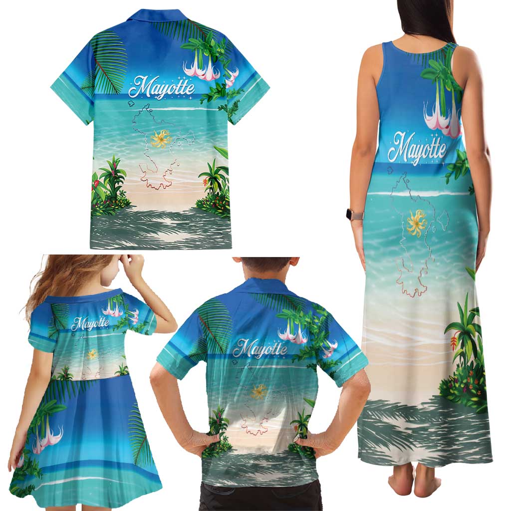 Mayotte Christmas Family Matching Tank Maxi Dress and Hawaiian Shirt Santa Chill on Tropical Beach - Wonder Print Shop