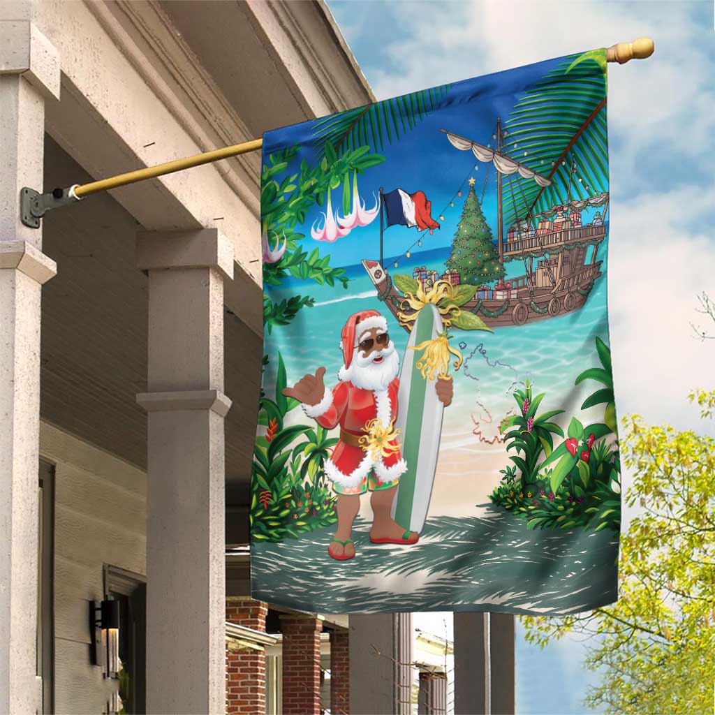 Mayotte Christmas Garden Flag Santa Chill on Tropical Beach - Wonder Print Shop