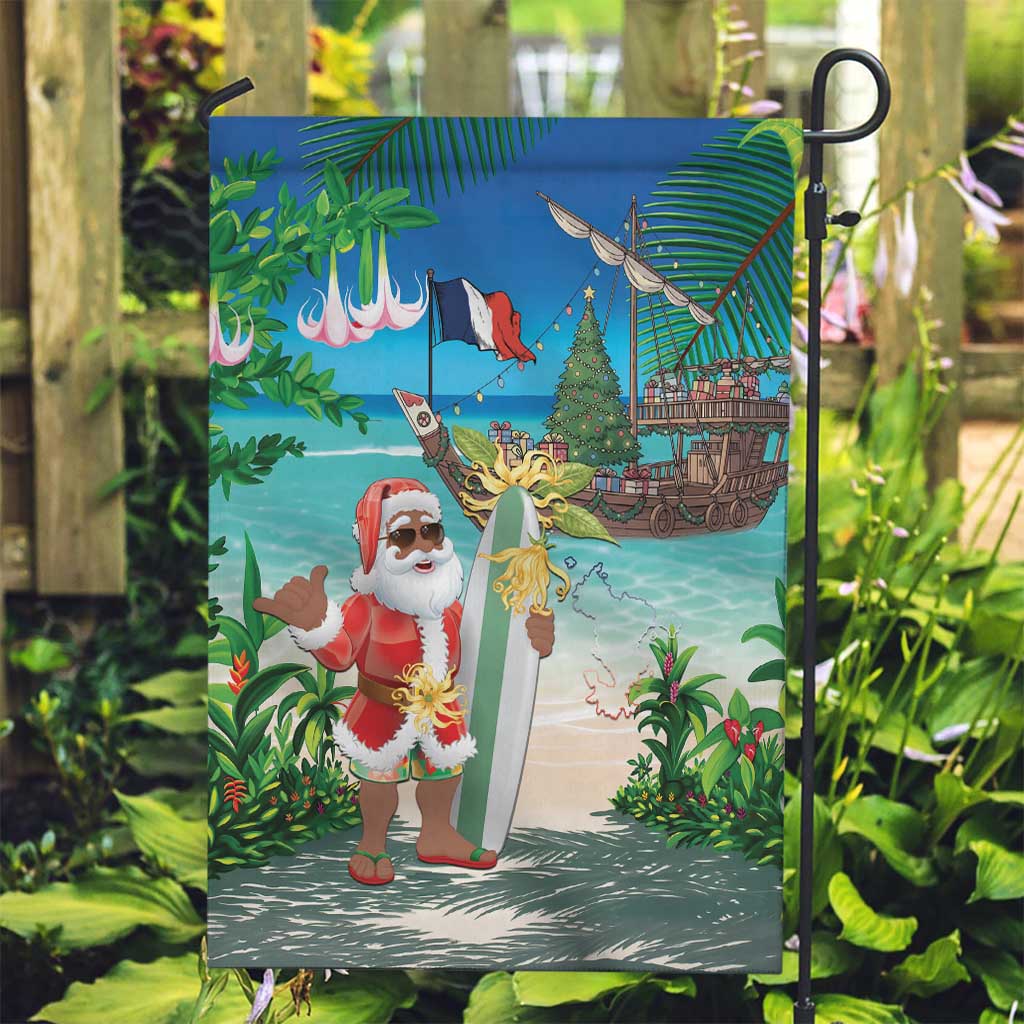 Mayotte Christmas Garden Flag Santa Chill on Tropical Beach - Wonder Print Shop