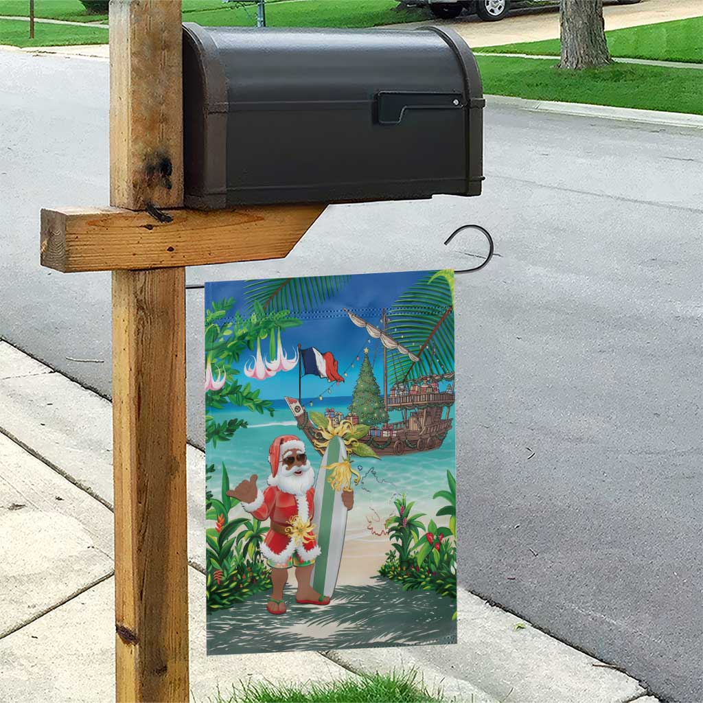 Mayotte Christmas Garden Flag Santa Chill on Tropical Beach - Wonder Print Shop