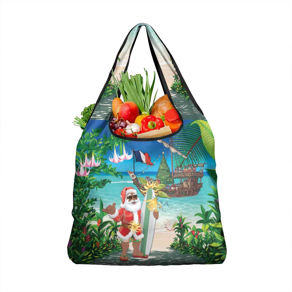 Mayotte Christmas Grocery Bag Santa Chill on Tropical Beach - Wonder Print Shop