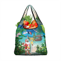 Mayotte Christmas Grocery Bag Santa Chill on Tropical Beach - Wonder Print Shop