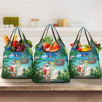 Mayotte Christmas Grocery Bag Santa Chill on Tropical Beach - Wonder Print Shop