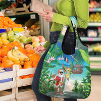 Mayotte Christmas Grocery Bag Santa Chill on Tropical Beach - Wonder Print Shop