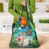 Mayotte Christmas Grocery Bag Santa Chill on Tropical Beach - Wonder Print Shop