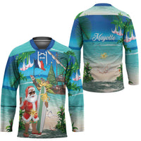 Mayotte Christmas Hockey Jersey Santa Chill on Tropical Beach - Wonder Print Shop
