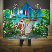 Mayotte Christmas Hooded Blanket Santa Chill on Tropical Beach - Wonder Print Shop