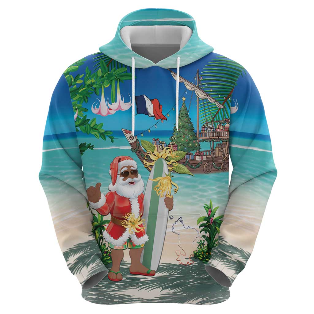 Mayotte Christmas Hoodie Santa Chill on Tropical Beach - Wonder Print Shop