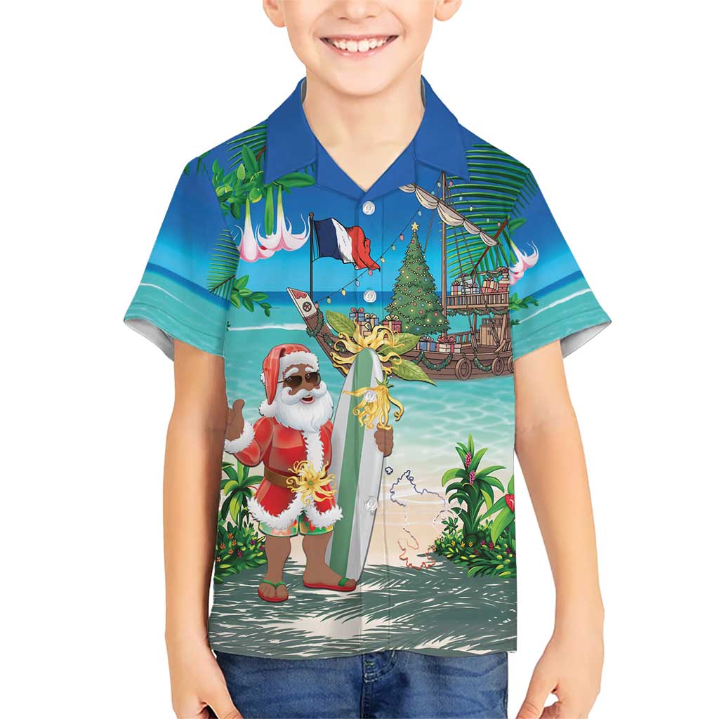Mayotte Christmas Kid Hawaiian Shirt Santa Chill on Tropical Beach - Wonder Print Shop