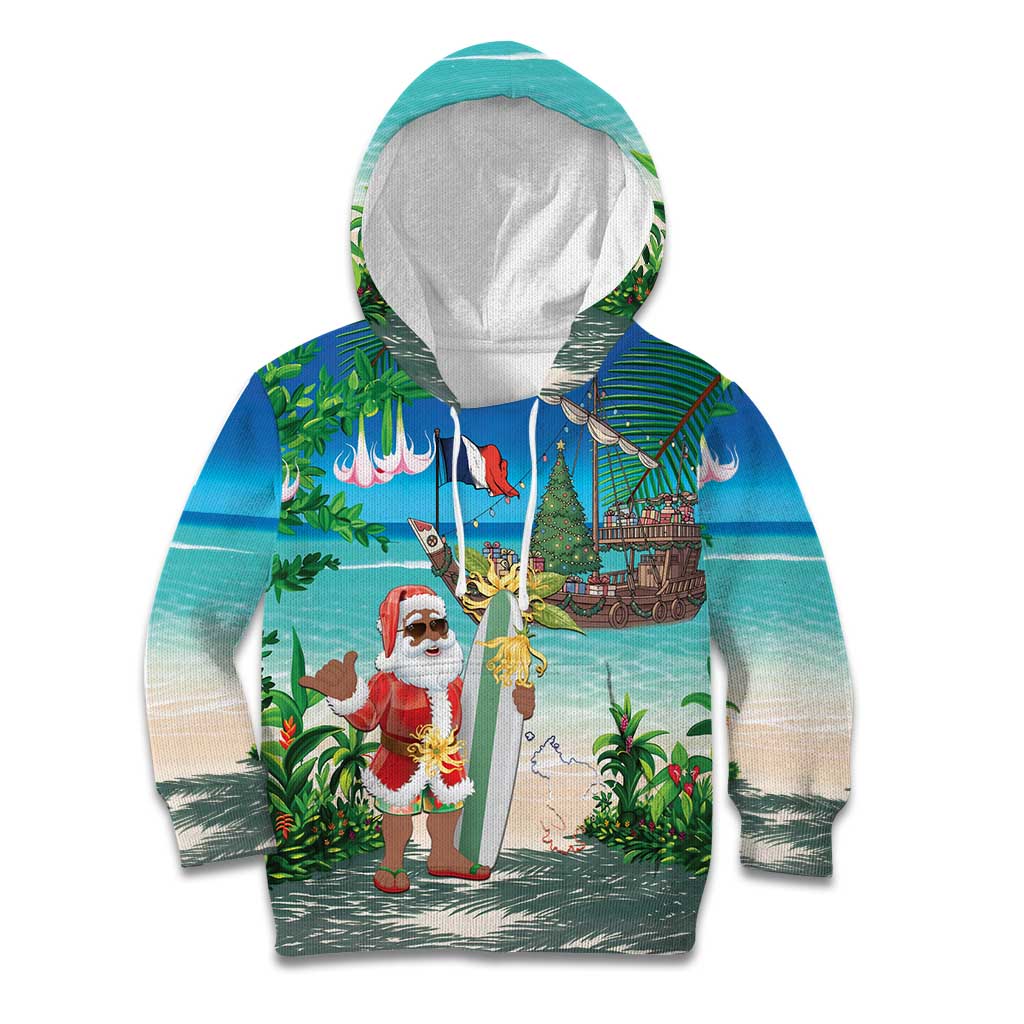 Mayotte Christmas Kid Hoodie Santa Chill on Tropical Beach - Wonder Print Shop