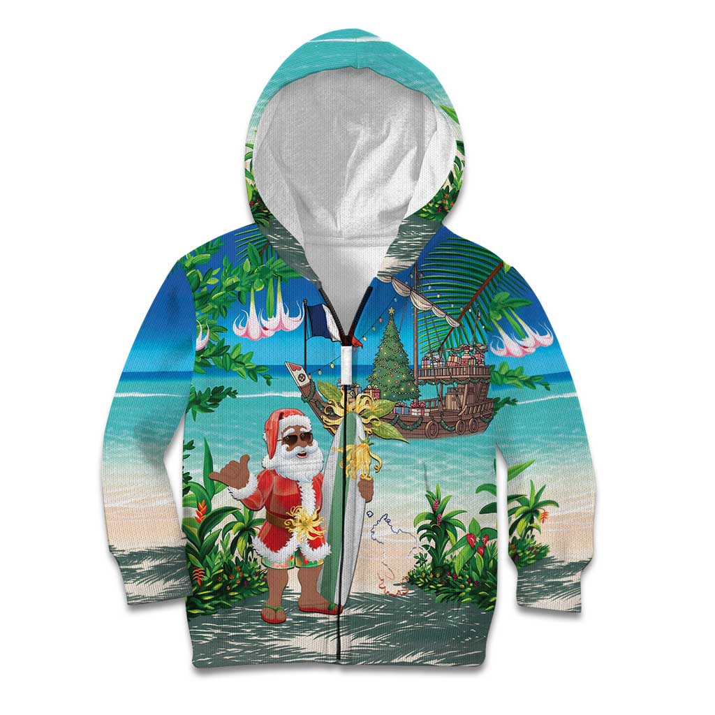 Mayotte Christmas Kid Hoodie Santa Chill on Tropical Beach - Wonder Print Shop