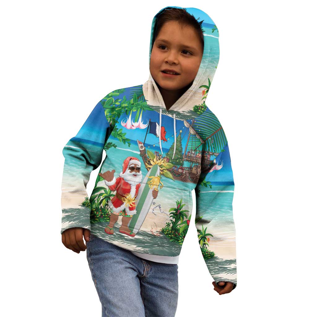 Mayotte Christmas Kid Hoodie Santa Chill on Tropical Beach - Wonder Print Shop