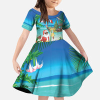 Mayotte Christmas Kid Short Sleeve Dress Santa Chill on Tropical Beach - Wonder Print Shop
