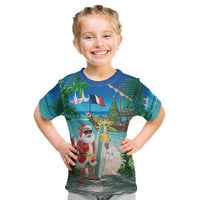 Mayotte Christmas Kid T Shirt Santa Chill on Tropical Beach - Wonder Print Shop