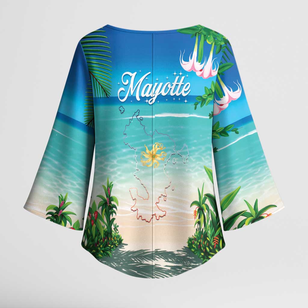 Mayotte Christmas Kimono Sleeve Blouse Santa Chill on Tropical Beach - Wonder Print Shop