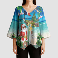 Mayotte Christmas Kimono Sleeve Blouse Santa Chill on Tropical Beach - Wonder Print Shop