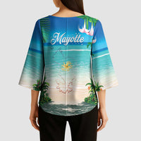 Mayotte Christmas Kimono Sleeve Blouse Santa Chill on Tropical Beach - Wonder Print Shop